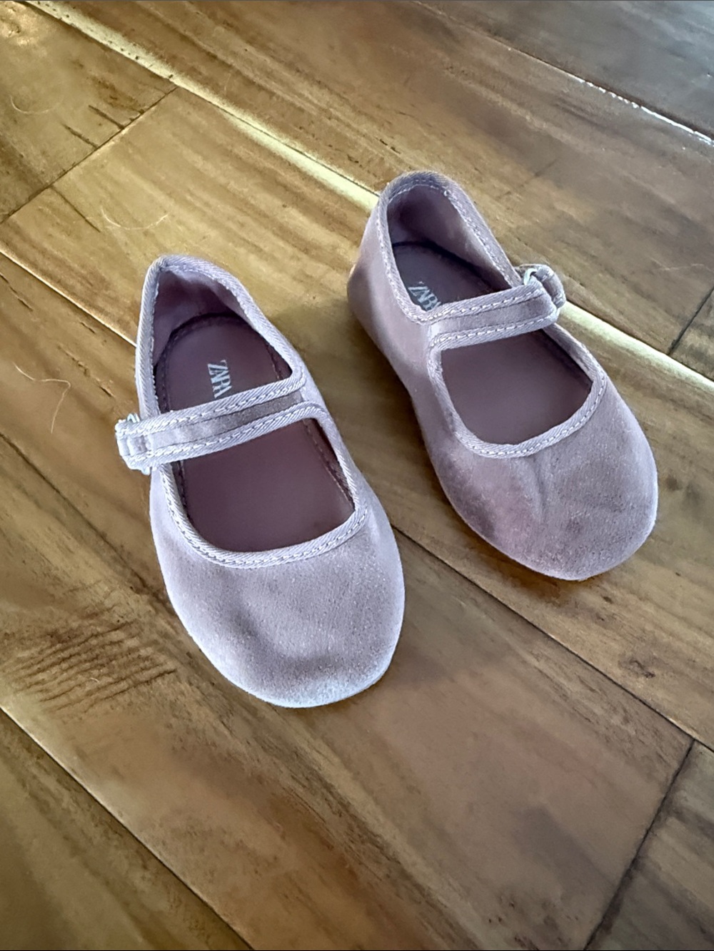Zara Girls Light Brown Velvet Mary Jane Shoes